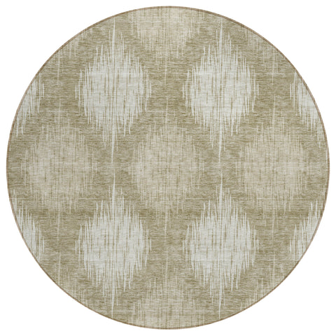 8' Taupe And Beige Round Ikat Washable Indoor Outdoor Area Rug