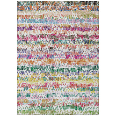 5' X 8' Green Ivory And Purple Striped Washable Indoor Outdoor Area Rug