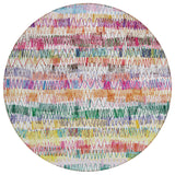 8' Green Ivory And Purple Round Striped Washable Indoor Outdoor Area Rug