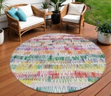 8' Green Ivory And Purple Round Striped Washable Indoor Outdoor Area Rug