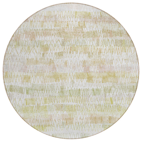 8' Gold Beige And Tan Round Striped Washable Indoor Outdoor Area Rug