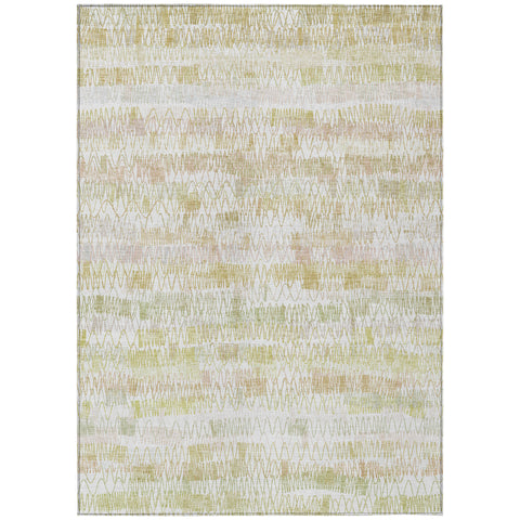 8' X 10' Gold Beige And Tan Striped Washable Indoor Outdoor Area Rug