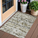 3' X 5' Taupe Beige And Tan Striped Washable Indoor Outdoor Area Rug
