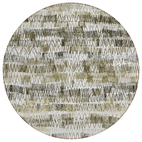 8' Taupe Beige And Tan Round Striped Washable Indoor Outdoor Area Rug