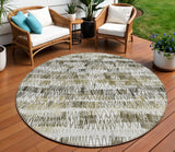 8' Taupe Beige And Tan Round Striped Washable Indoor Outdoor Area Rug