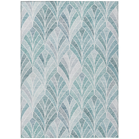 3' X 5' Aqua Mint Green And Silver Geometric Washable Indoor Outdoor Area Rug