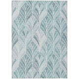 5' X 8' Aqua Mint Green And Silver Geometric Washable Indoor Outdoor Area Rug