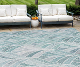 8' X 10' Aqua Mint Green And Silver Geometric Washable Indoor Outdoor Area Rug