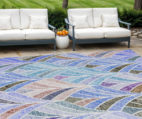 8' X 10' Blue Brown And Purple Geometric Washable Indoor Outdoor Area Rug