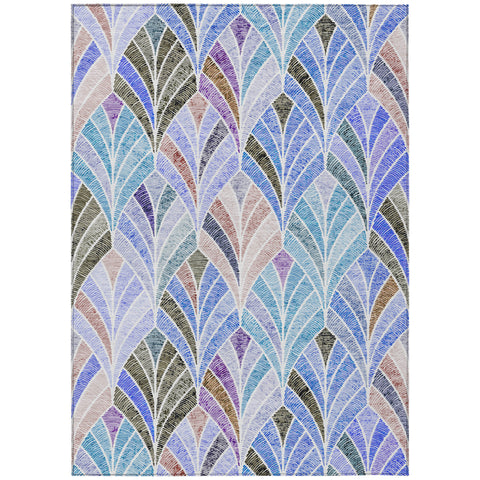 8' X 10' Blue Brown And Purple Geometric Washable Indoor Outdoor Area Rug