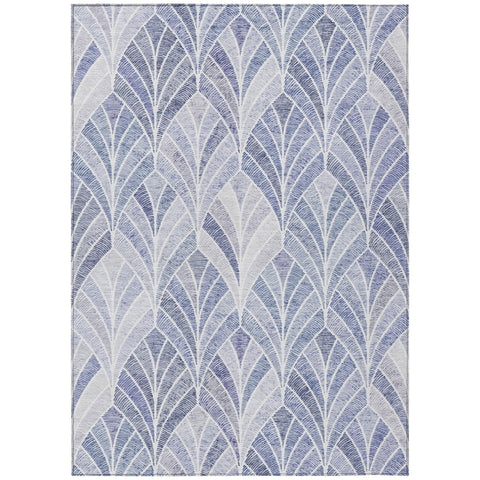 5' X 8' Denim Blue And Sky Blue Geometric Washable Indoor Outdoor Area Rug