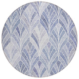 8' Denim Blue And Sky Blue Round Geometric Washable Indoor Outdoor Area Rug