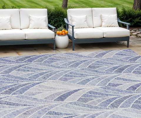 8' X 10' Denim Blue And Sky Blue Geometric Washable Indoor Outdoor Area Rug