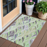 3' X 5' Artichoke Green And Mint Green Geometric Washable Indoor Outdoor Area Rug