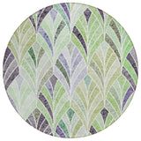 8' Artichoke Green And Mint Green Round Geometric Washable Indoor Outdoor Area Rug
