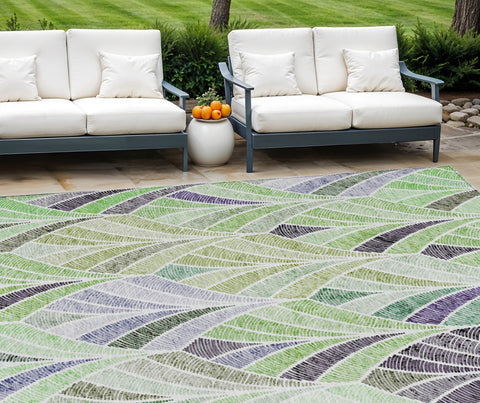 8' X 10' Artichoke Green And Mint Green Geometric Washable Indoor Outdoor Area Rug