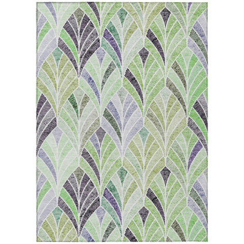 8' X 10' Artichoke Green And Mint Green Geometric Washable Indoor Outdoor Area Rug