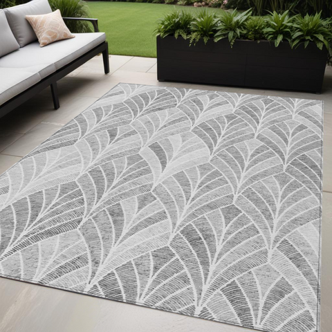5' X 8' Gray Charcoal And Ivory Geometric Washable Indoor Outdoor Area Rug
