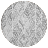 8' Gray Charcoal And Ivory Round Geometric Washable Indoor Outdoor Area Rug