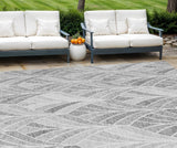 8' X 10' Gray Charcoal And Ivory Geometric Washable Indoor Outdoor Area Rug