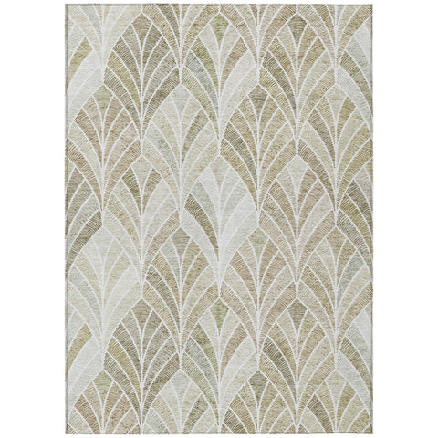 8' X 10' Khaki Tan And Beige Geometric Washable Indoor Outdoor Area Rug