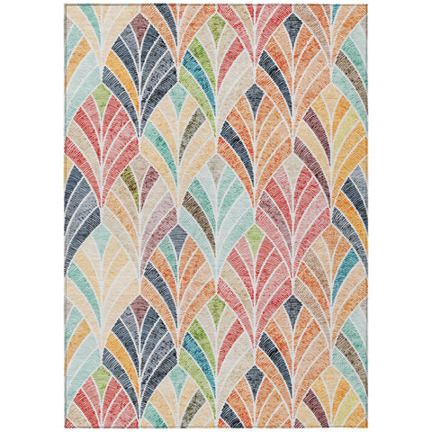 5' X 8' Orange Copper And Gold Geometric Washable Indoor Outdoor Area Rug