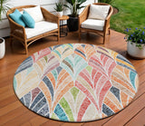 8' Orange Copper And Gold Round Geometric Washable Indoor Outdoor Area Rug