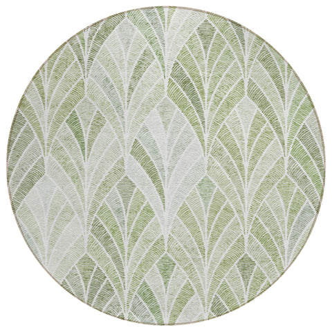8' Sage Artichoke Green And Mint Green Round Geometric Washable Indoor Outdoor Area Rug