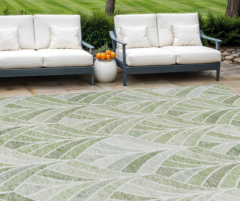 8' X 10' Sage Artichoke Green And Mint Green Geometric Washable Indoor Outdoor Area Rug