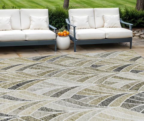 8' X 10' Taupe Ivory And Brown Geometric Washable Indoor Outdoor Area Rug