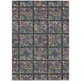 5' X 8' Black Purple And Teal Blue Medallion Washable Indoor Outdoor Area Rug