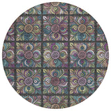 8' Black Purple And Teal Blue Round Medallion Washable Indoor Outdoor Area Rug