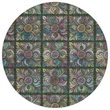 8' Fern Green Purple And Teal Blue Round Medallion Washable Indoor Outdoor Area Rug