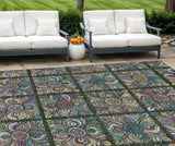 8' X 10' Fern Green Purple And Teal Blue Medallion Washable Indoor Outdoor Area Rug