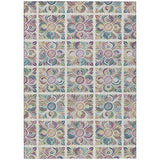 8' X 10' Ivory Purple And Teal Blue Medallion Washable Indoor Outdoor Area Rug