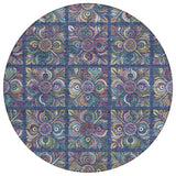 8' Navy Blue Purple And Teal Blue Round Medallion Washable Indoor Outdoor Area Rug