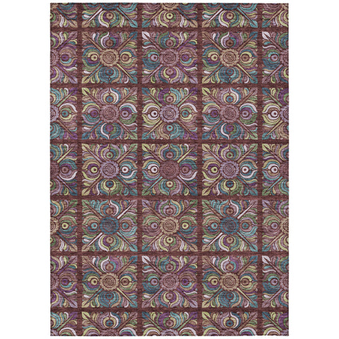 5' X 8' Orange Purple And Teal Blue Medallion Washable Indoor Outdoor Area Rug