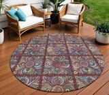 8' Orange Purple And Teal Blue Round Medallion Washable Indoor Outdoor Area Rug