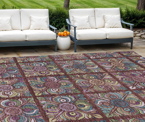 8' X 10' Orange Purple And Teal Blue Medallion Washable Indoor Outdoor Area Rug