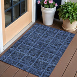 3' X 5' Denim Blue And Charcoal Medallion Washable Indoor Outdoor Area Rug