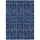 5' X 8' Denim Blue And Charcoal Medallion Washable Indoor Outdoor Area Rug