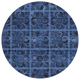 8' Denim Blue And Charcoal Round Medallion Washable Indoor Outdoor Area Rug