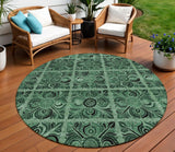 8' Fern Green And Charcoal Round Medallion Washable Indoor Outdoor Area Rug