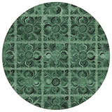 8' Fern Green And Charcoal Round Medallion Washable Indoor Outdoor Area Rug