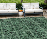 8' X 10' Fern Green And Charcoal Medallion Washable Indoor Outdoor Area Rug