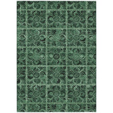 8' X 10' Fern Green And Charcoal Medallion Washable Indoor Outdoor Area Rug