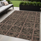 5' X 8' Orange Copper And Charcoal Medallion Washable Indoor Outdoor Area Rug