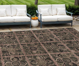 8' X 10' Orange Copper And Charcoal Medallion Washable Indoor Outdoor Area Rug
