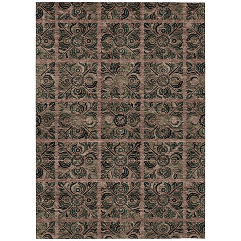 8' X 10' Orange Copper And Charcoal Medallion Washable Indoor Outdoor Area Rug
