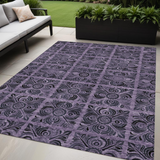 5' X 8' Purple Plum And Charcoal Medallion Washable Indoor Outdoor Area Rug